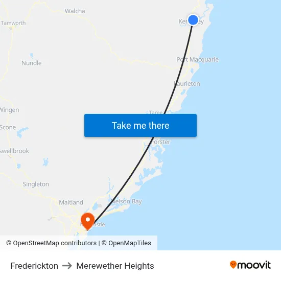 Frederickton to Merewether Heights map