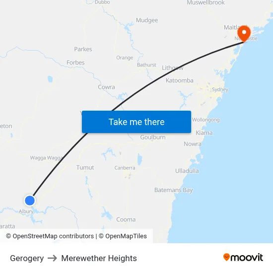 Gerogery to Merewether Heights map