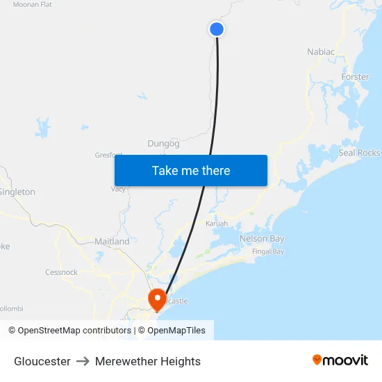 Gloucester to Merewether Heights map