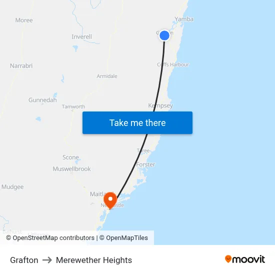 Grafton to Merewether Heights map