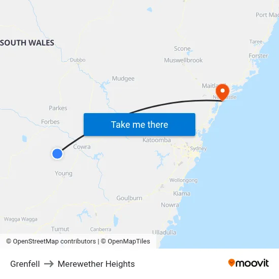 Grenfell to Merewether Heights map