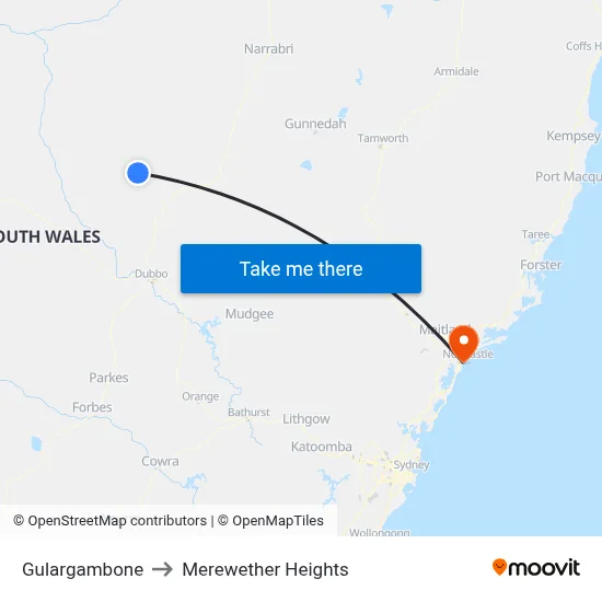 Gulargambone to Merewether Heights map