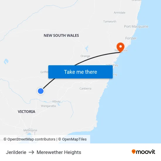 Jerilderie to Merewether Heights map
