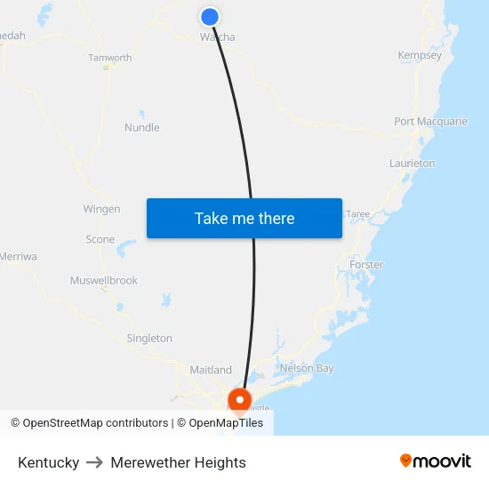Kentucky to Merewether Heights map