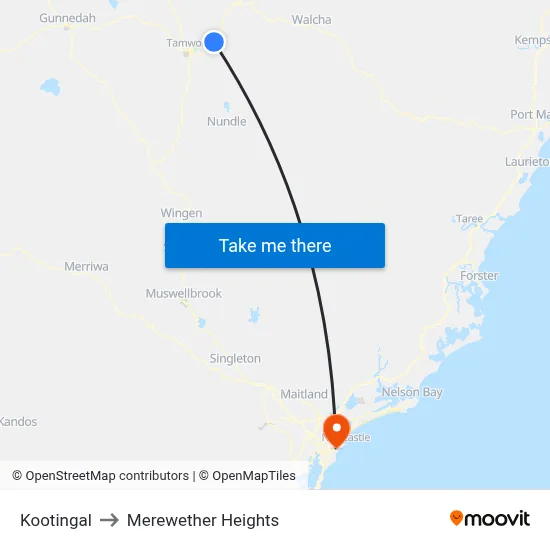 Kootingal to Merewether Heights map