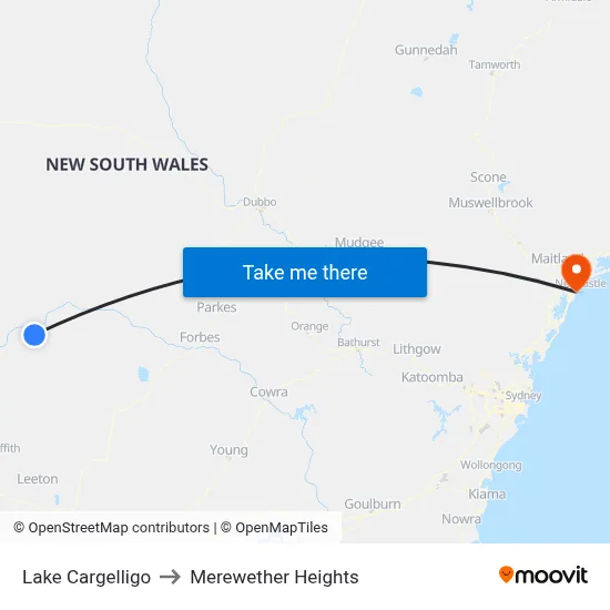 Lake Cargelligo to Merewether Heights map