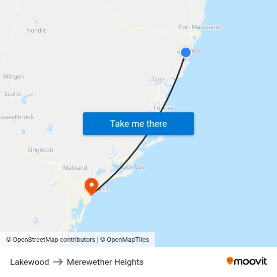Lakewood to Merewether Heights map