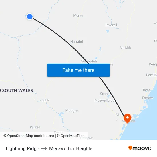 Lightning Ridge to Merewether Heights map