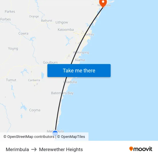 Merimbula to Merewether Heights map