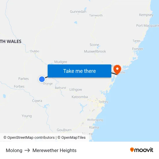 Molong to Merewether Heights map