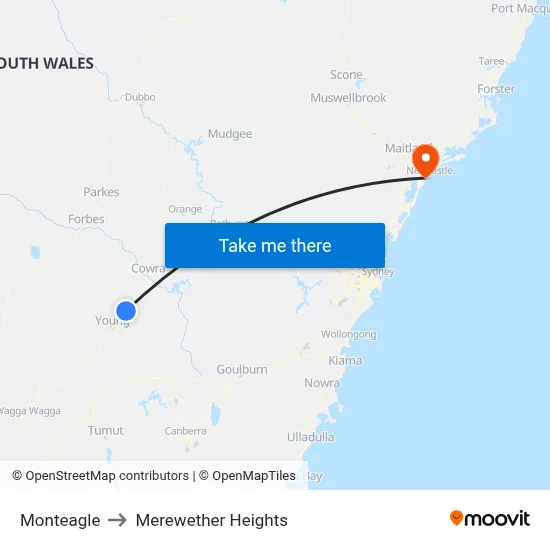 Monteagle to Merewether Heights map