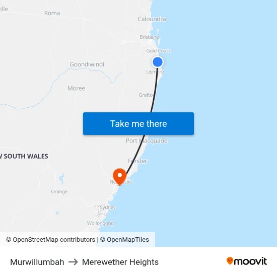 Murwillumbah to Merewether Heights map