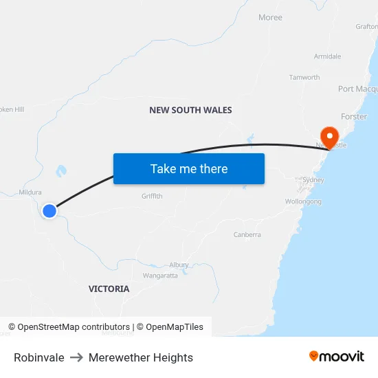 Robinvale to Merewether Heights map