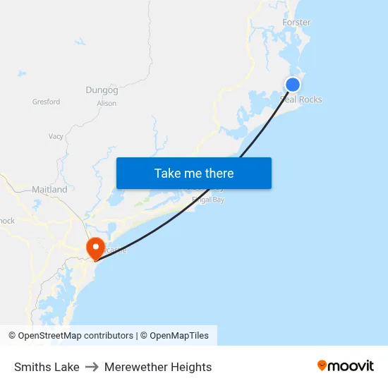 Smiths Lake to Merewether Heights map