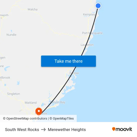 South West Rocks to Merewether Heights map