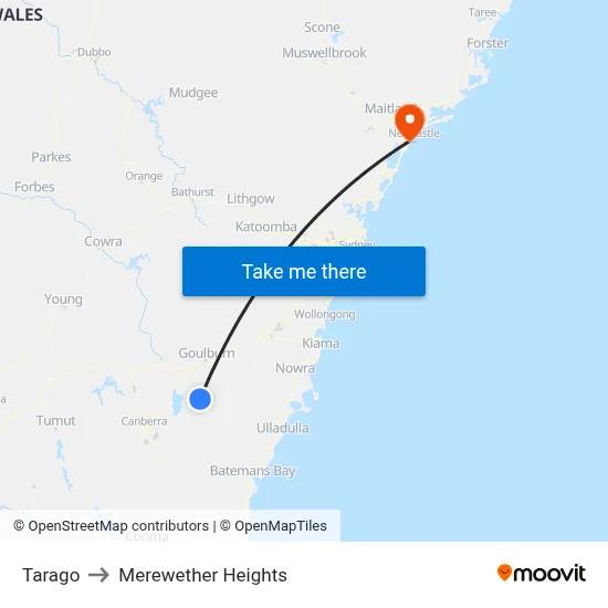 Tarago to Merewether Heights map