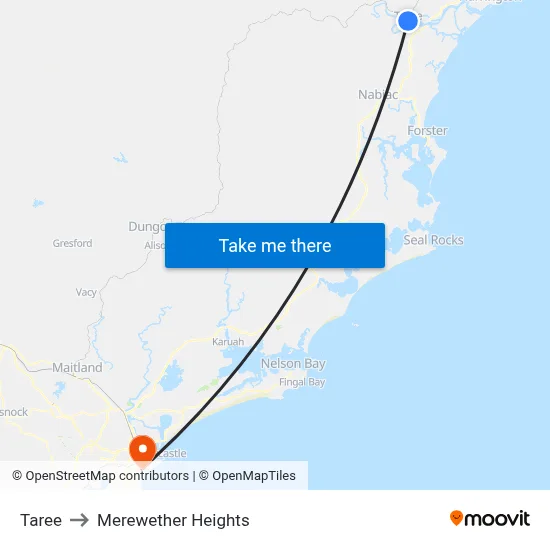Taree to Merewether Heights map