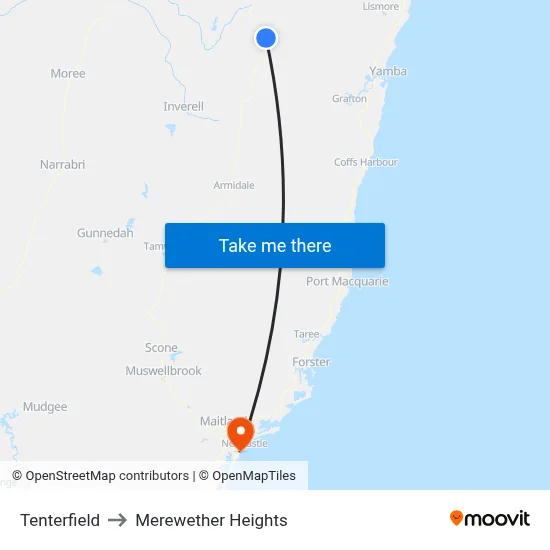 Tenterfield to Merewether Heights map