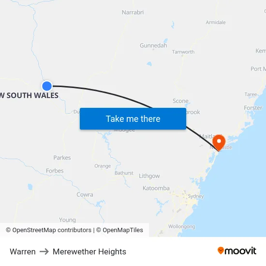 Warren to Merewether Heights map
