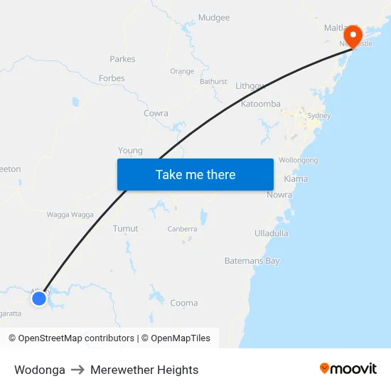 Wodonga to Merewether Heights map