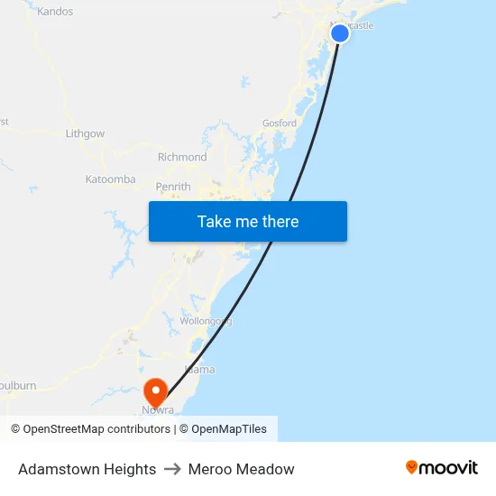 Adamstown Heights to Meroo Meadow map