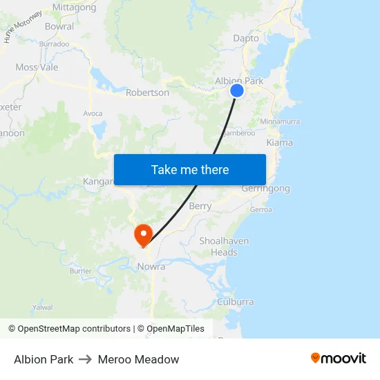 Albion Park to Meroo Meadow map