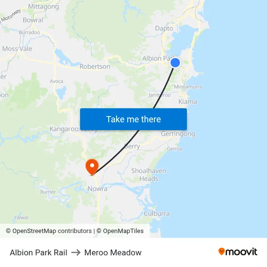 Albion Park Rail to Meroo Meadow map
