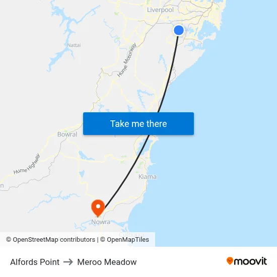 Alfords Point to Meroo Meadow map