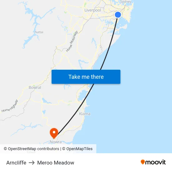 Arncliffe to Meroo Meadow map