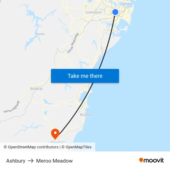 Ashbury to Meroo Meadow map