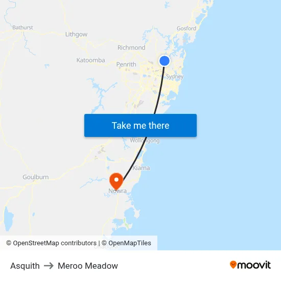 Asquith to Meroo Meadow map