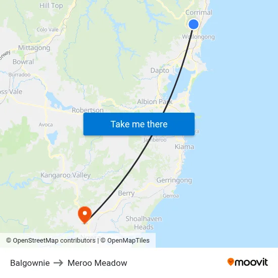 Balgownie to Meroo Meadow map