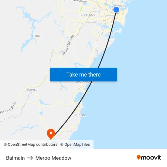 Balmain to Meroo Meadow map