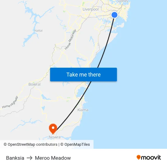Banksia to Meroo Meadow map