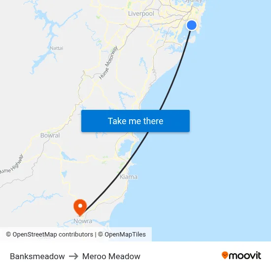 Banksmeadow to Meroo Meadow map