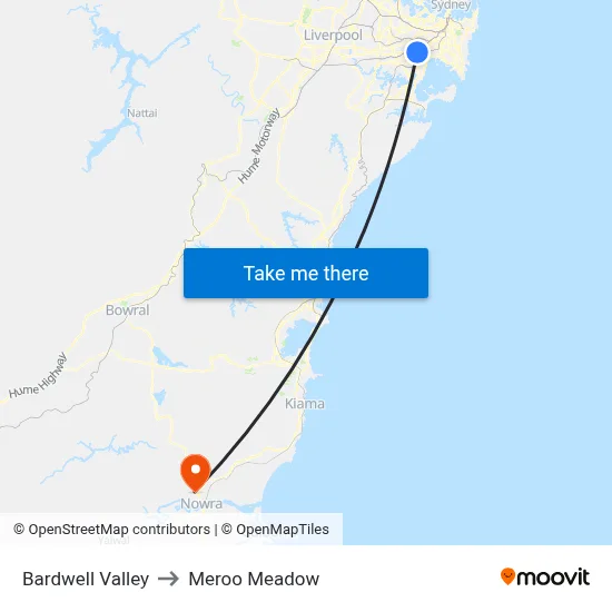 Bardwell Valley to Meroo Meadow map