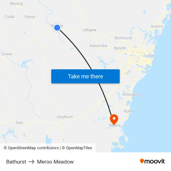 Bathurst to Meroo Meadow map