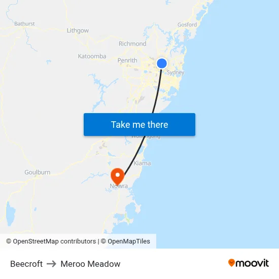 Beecroft to Meroo Meadow map