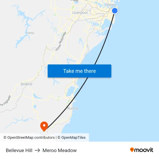 Bellevue Hill to Meroo Meadow map