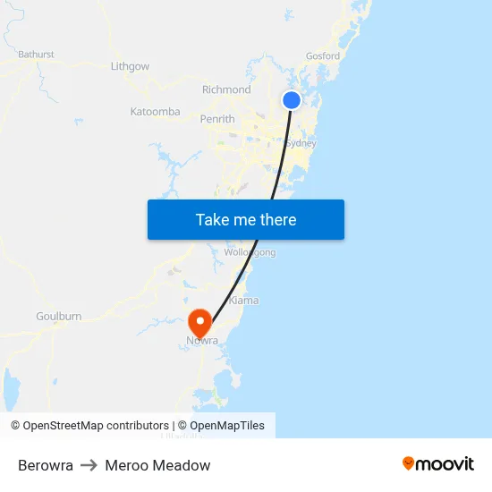 Berowra to Meroo Meadow map