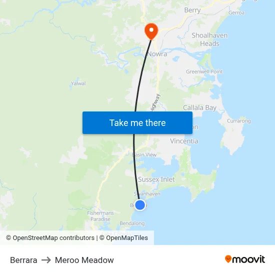 Berrara to Meroo Meadow map