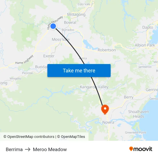 Berrima to Meroo Meadow map