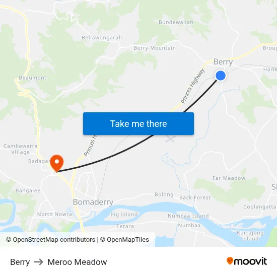 Berry to Meroo Meadow map