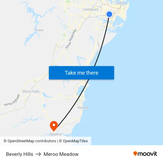 Beverly Hills to Meroo Meadow map