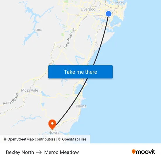 Bexley North to Meroo Meadow map
