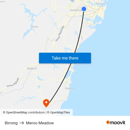 Birrong to Meroo Meadow map