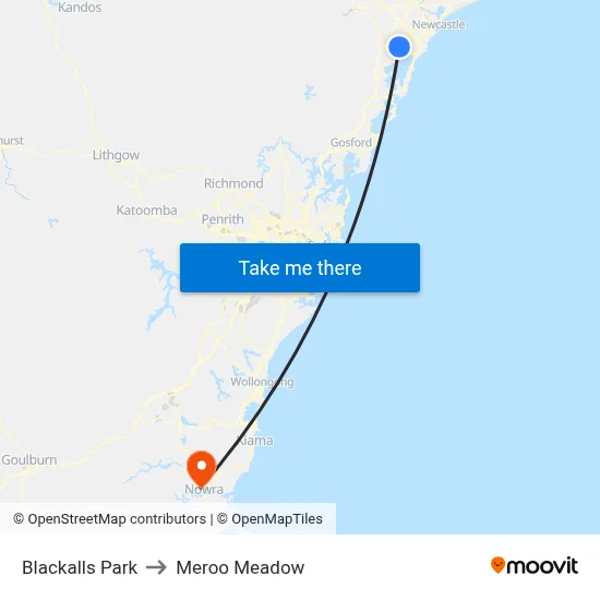 Blackalls Park to Meroo Meadow map
