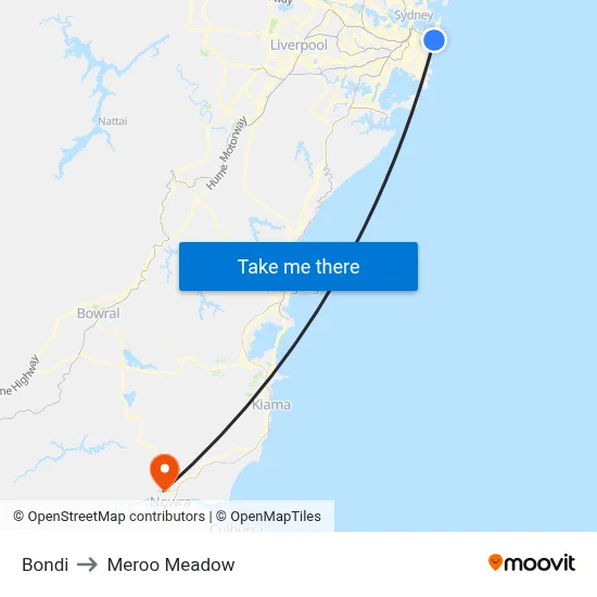 Bondi to Meroo Meadow map
