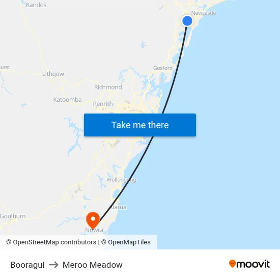 Booragul to Meroo Meadow map
