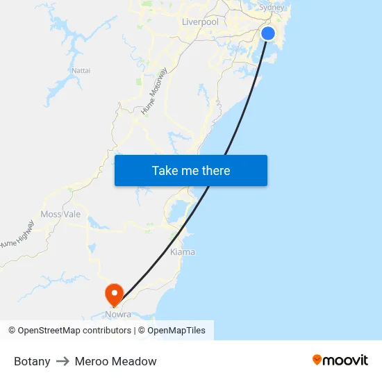 Botany to Meroo Meadow map